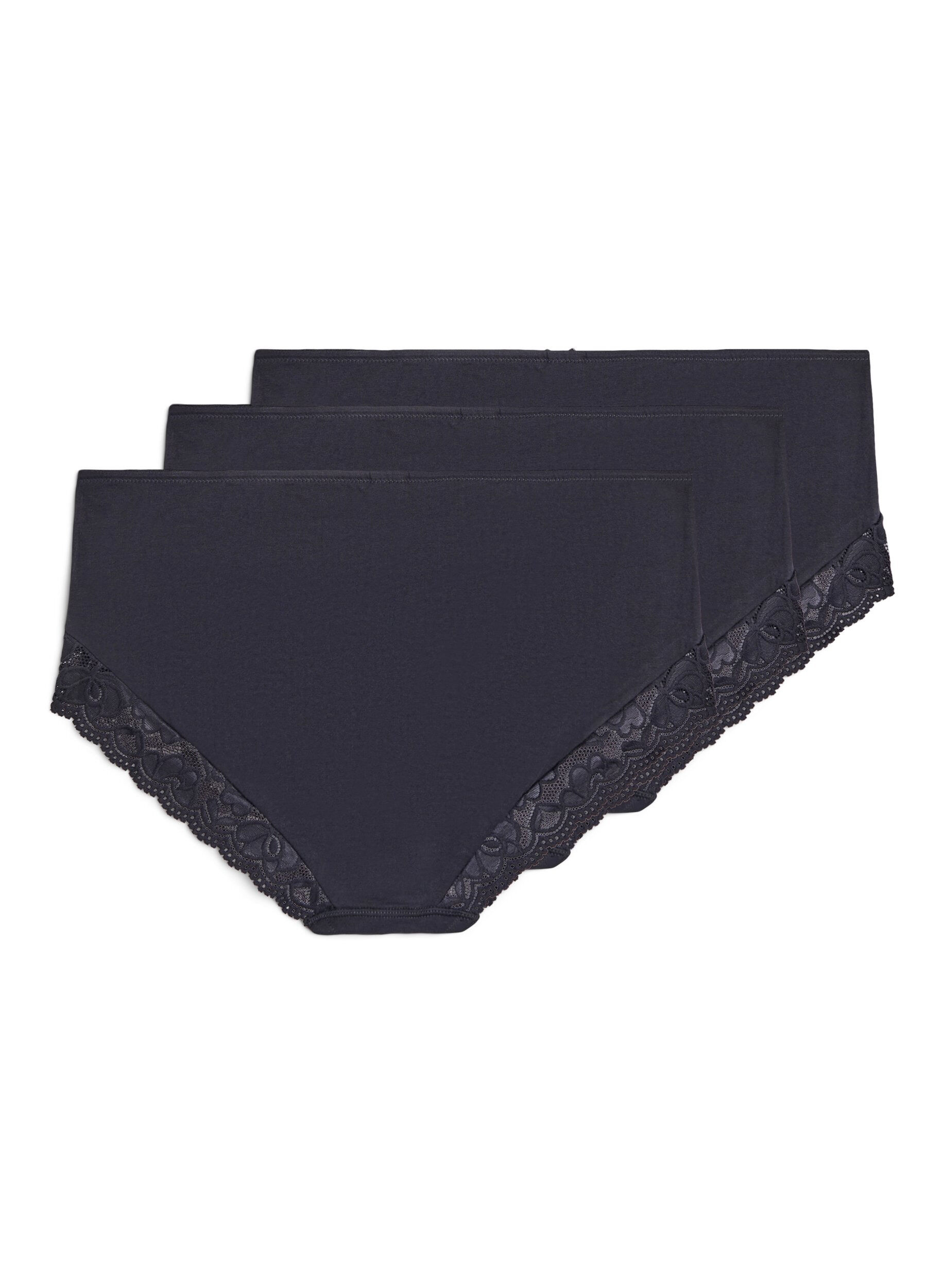 ZizziSet van 3 hipster slips met kanten rand, Zwart, Packshot image number 1