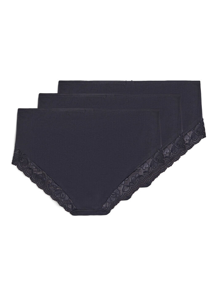 Set van 3 hipster slips met kanten rand, Zwart, Packshot image number 1