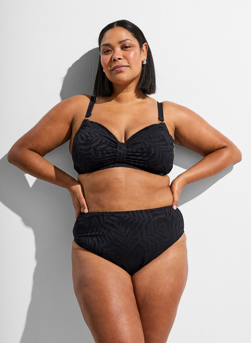 Bikinibeha met gestructureerd mesh en afneembare inlays, Zwart, Model image number 1