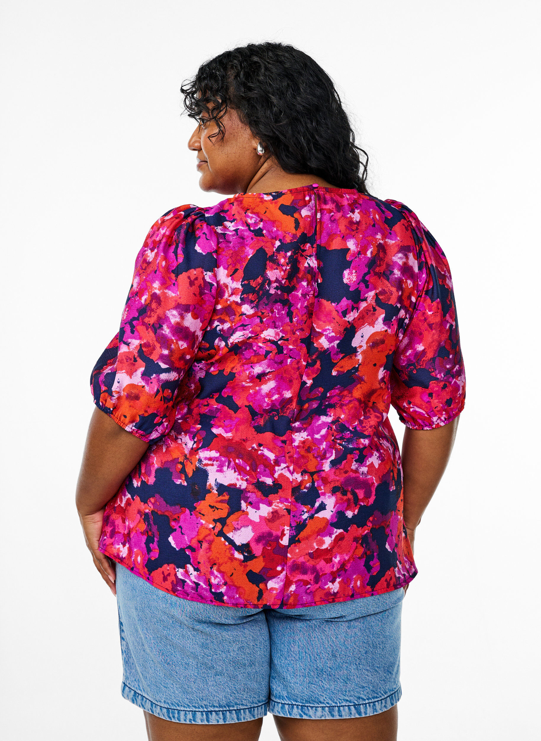 Zizzi Blouse met 1/2 mouwen en een kleurrijke print, Roze, Model image number 2