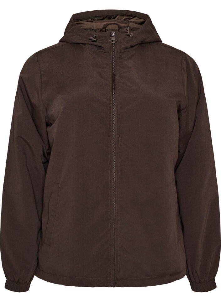 Lichtgewicht jas met een capuchon en ritssluiting, Bruin, Packshot image number 0