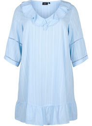 Katoen-viscosemix jurk met 3/4 mouwen, Chambray Blue