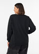 Gebreide blouse met V-hals en kanten rand, Zwart, Model image number 2