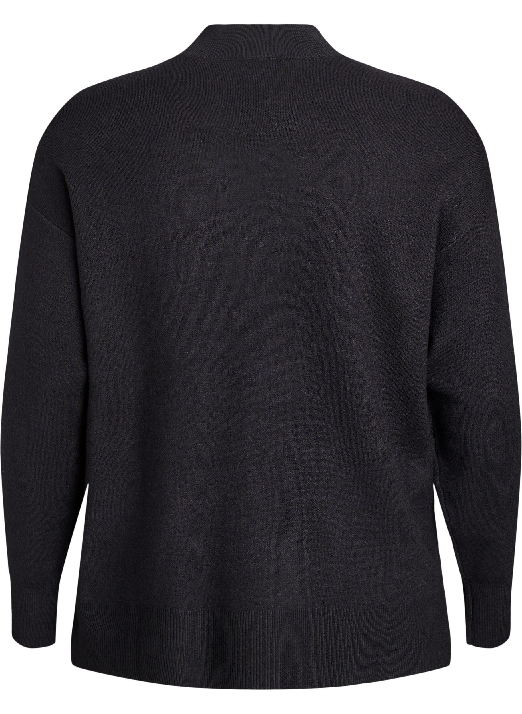 Zizzi Gebreide blouse met hoge hals, Zwart, Packshot image number 1