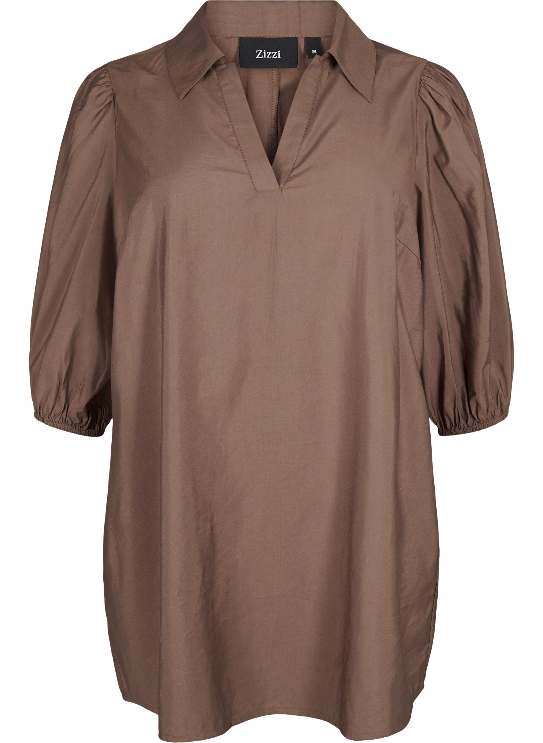 Zizzi Tuniek van viscose met V-hals en kraag, Chocolate Chip, Packshot image number 0