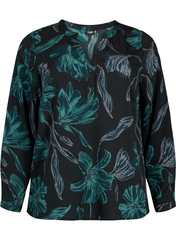 FLASH - Blouse met lange mouwen en print, Black Scarab Flower, Packshot image number 0