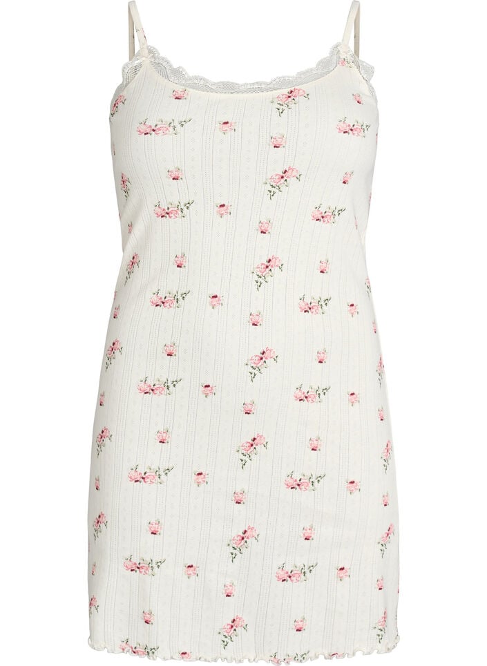 Nachthemd met dunne bandjes en een gestructureerd patroon, Vanille, Packshot