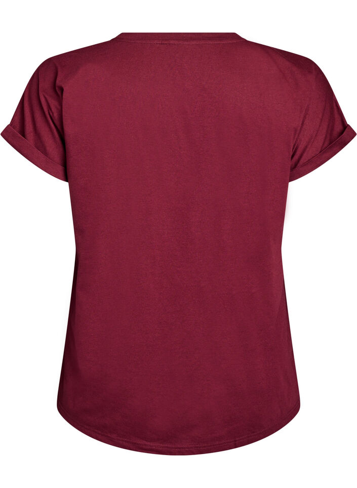 T-shirt met korte mouwen van katoenmix, Donker Bordeaux, Packshot image number 1
