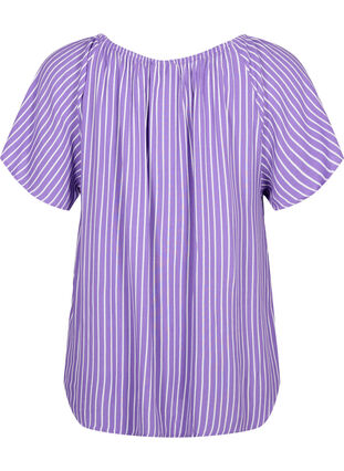 Gestreepte blouse van viscose met korte mouwen, Deep L./White Stripe, Packshot image number 1