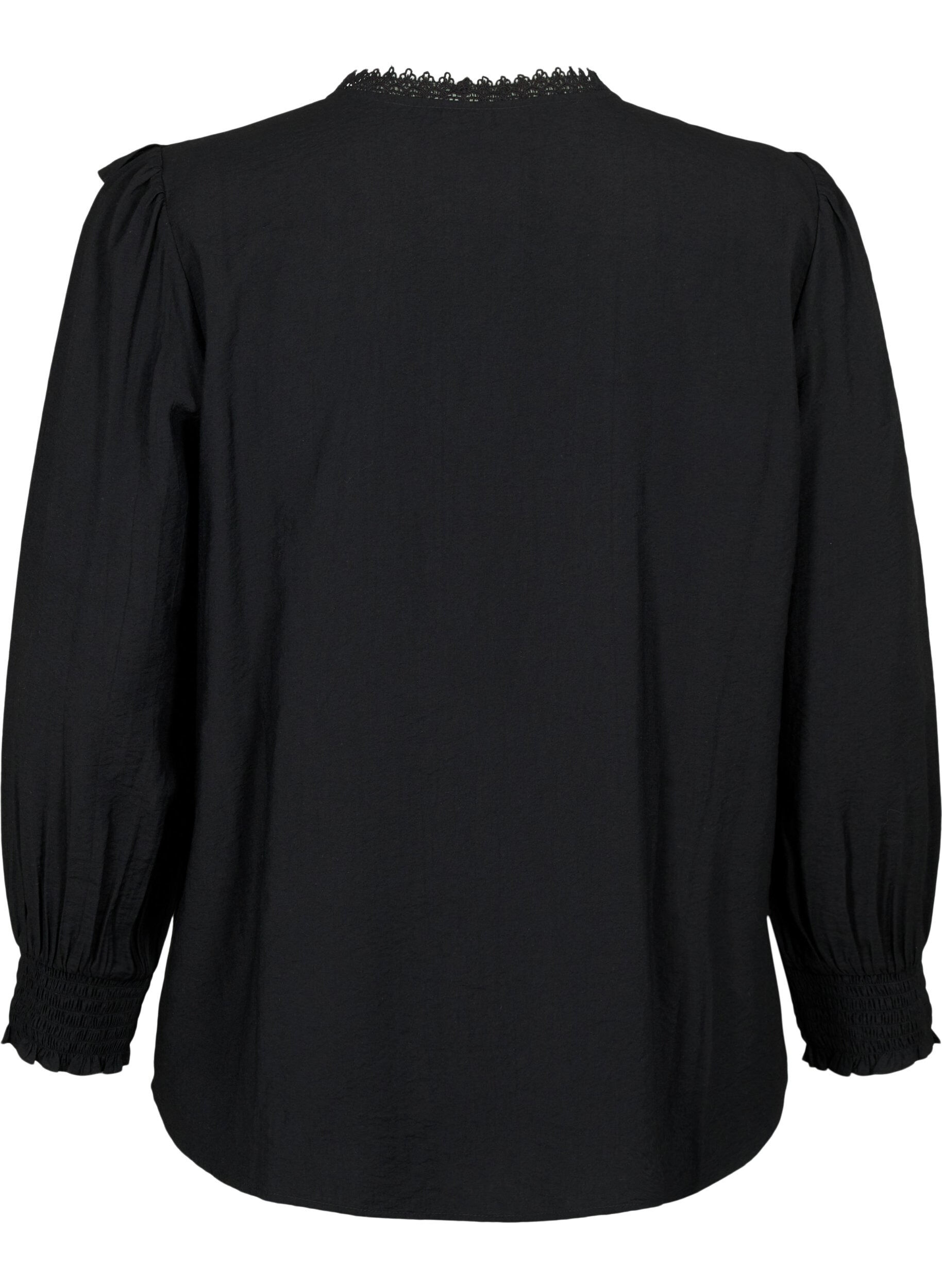 Zizzi Viscose blouse met ruches en borduursel, Black, Packshot image number 1