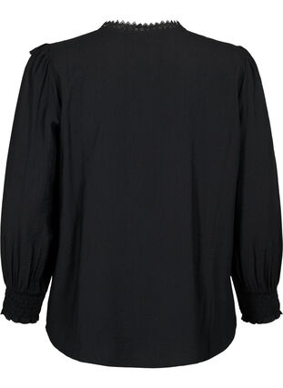 Viscose blouse met ruches en borduursel, Black, Packshot image number 1