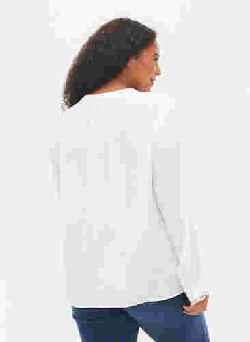 Blouse met lange mouwen en v-hals, Bright White, Model image number 1