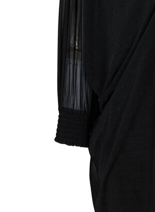 Jurk met lange mouwen, v-hals en smokwerk, Black, Packshot image number 3