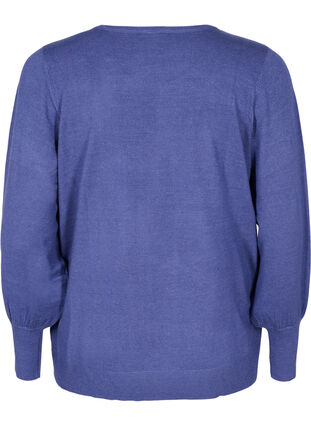 Gebreide blouse van viscose met ballonmouwen, Deep Cobalt Mel., Packshot image number 1