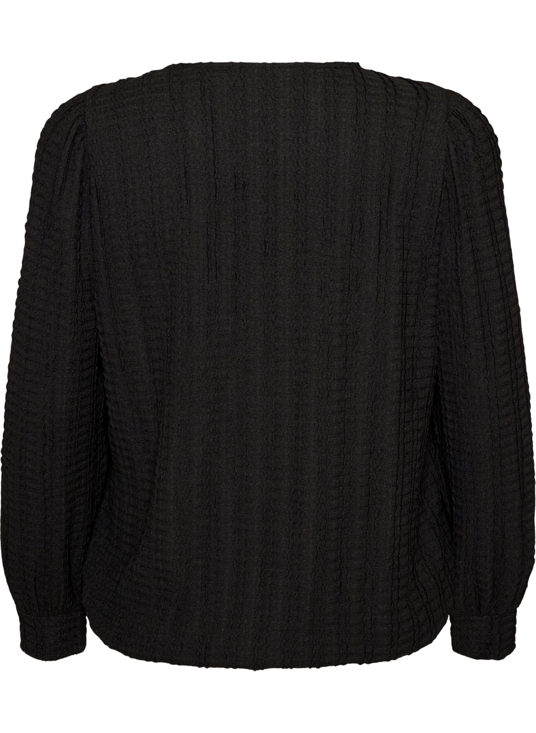 ZizziJersey blouse met structuur en ballonsilhouet, Zwart, Packshot image number 1