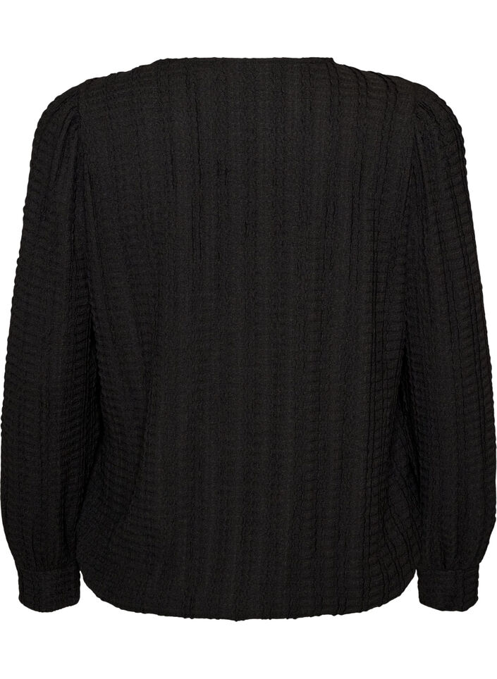 Jersey blouse met structuur en ballonsilhouet, Zwart, Packshot image number 1