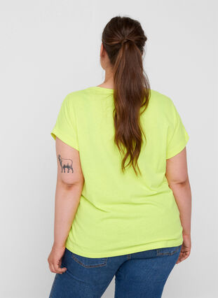 Neonkleurig katoenen T-shirt, Neon Lime, Model image number 1