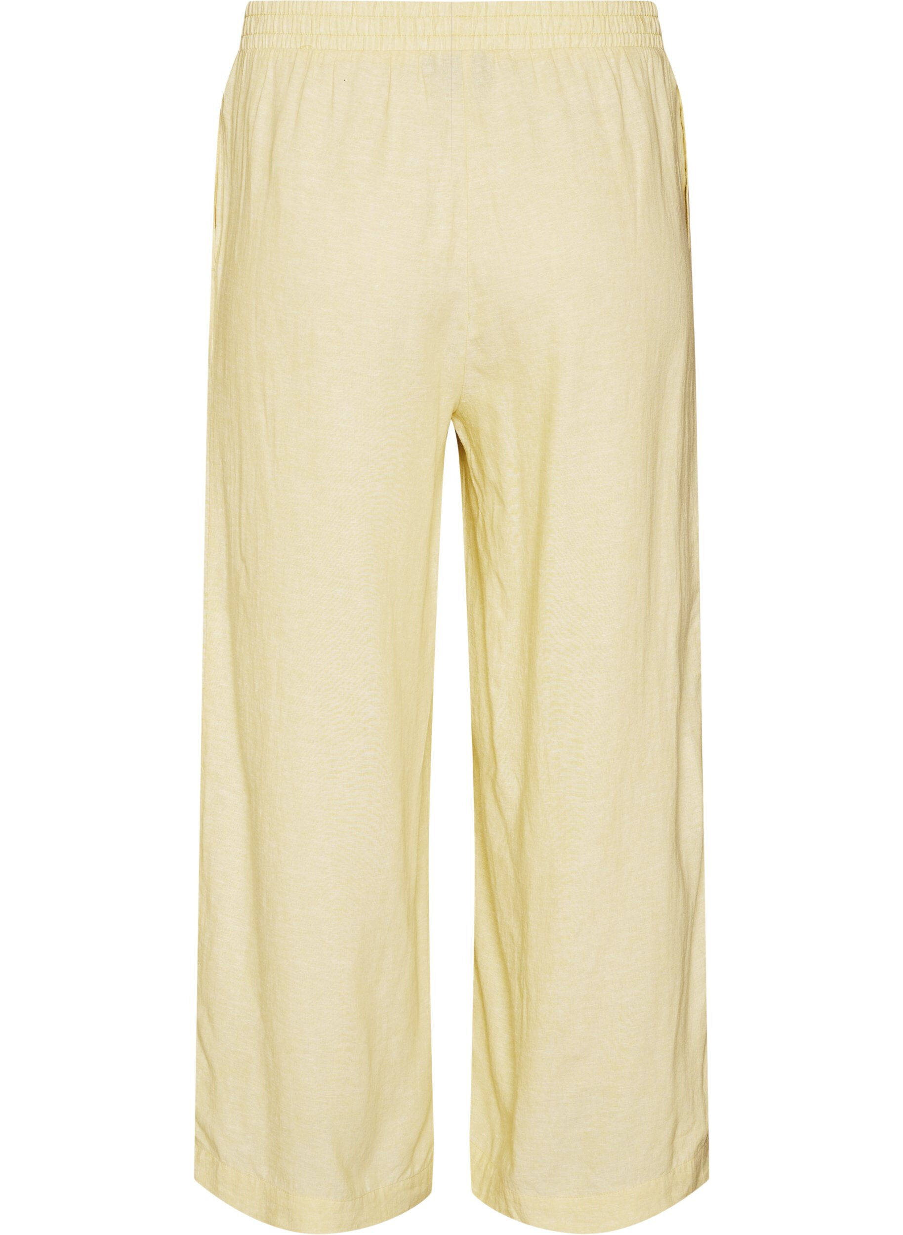 ZizziWijde linnen en viscose broek, Geel, Packshot image number 1