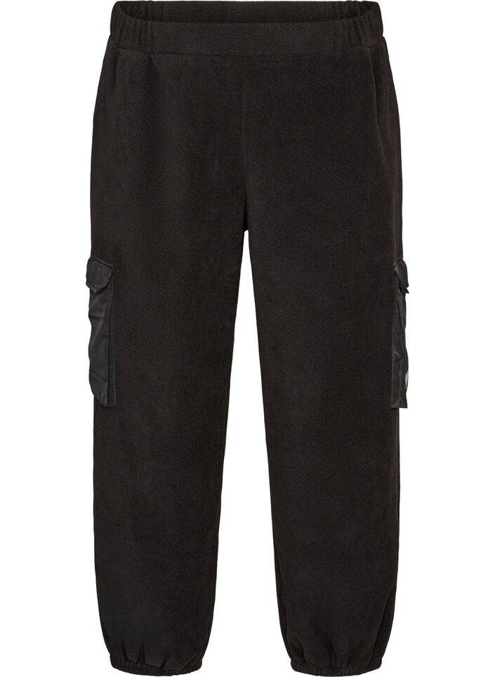 Fleece joggingbroek met cargozakken, Zwart, Packshot image number 0