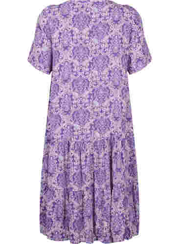 Viscose jurk met print en korte mouwen, D. Lavender Oriental, Packshot image number 1