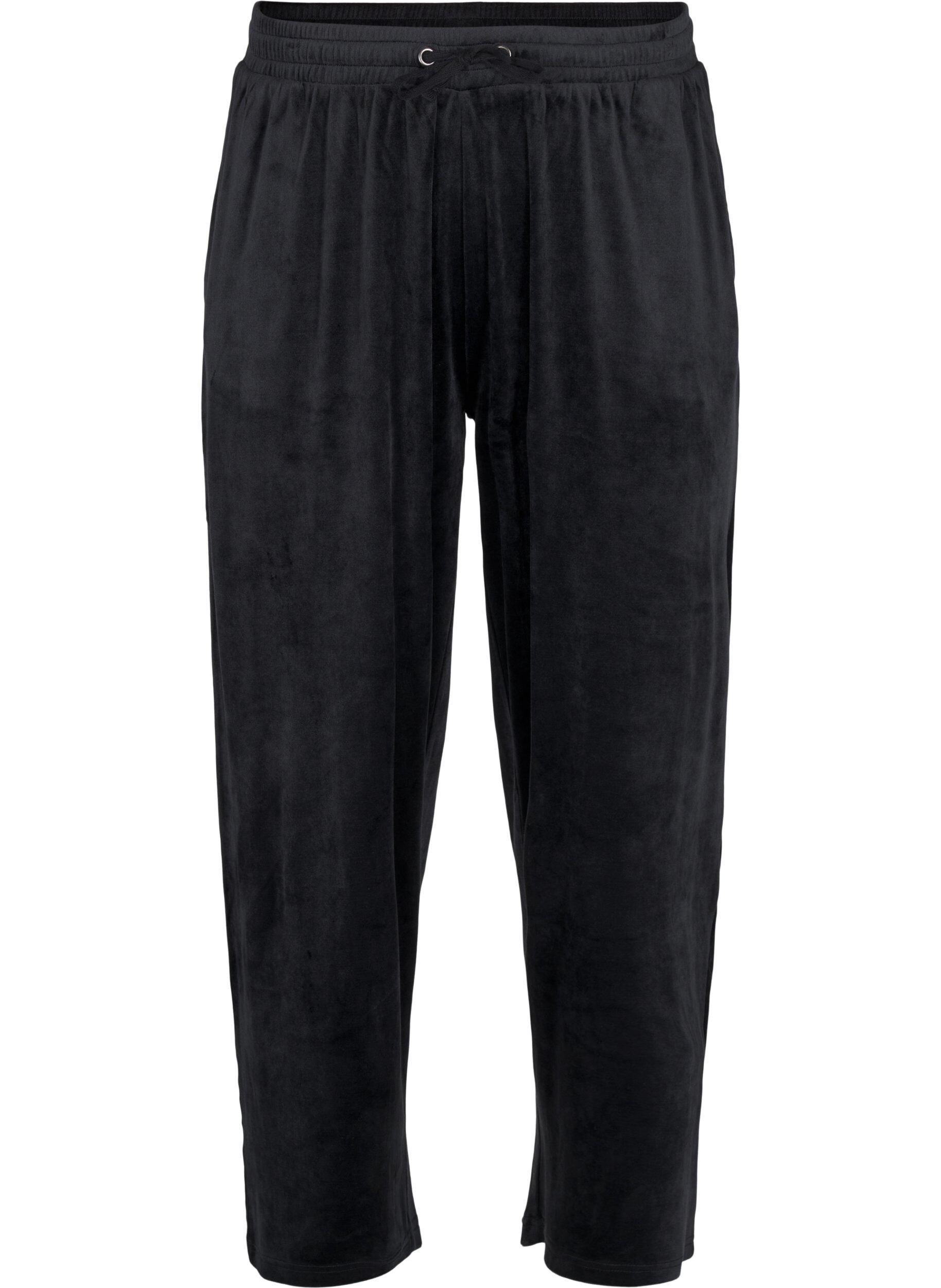 Zizzi Losse velourse broek, Black, Packshot image number 0