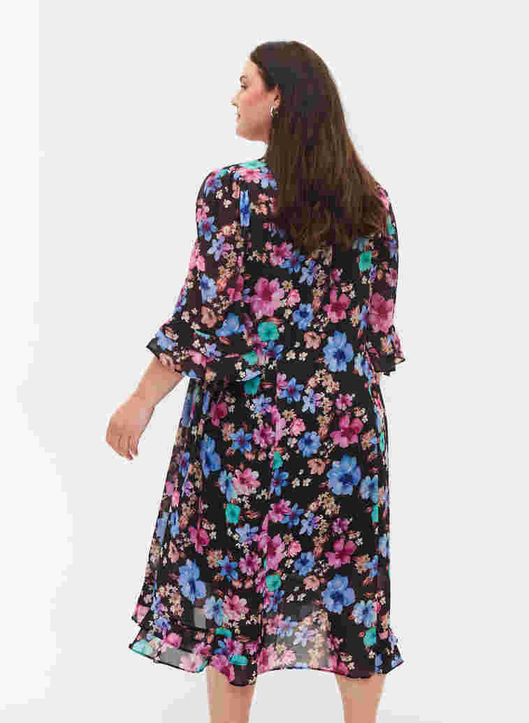 Gebloemde midi-jurk met v-hals, Bright Fall Print, Model image number 1