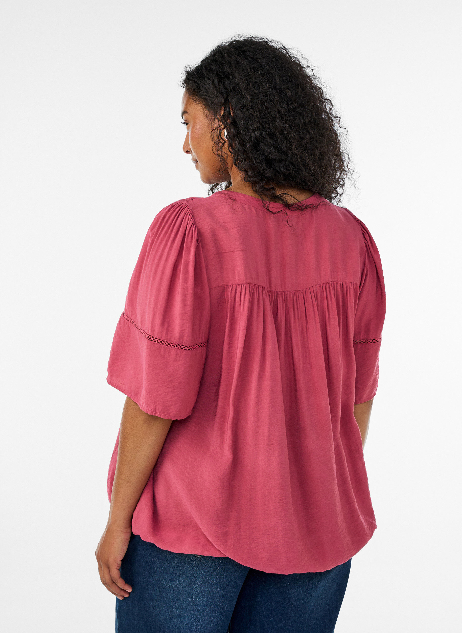 ZizziViscose blouse met plooien en balloneffect, Roze, Model image number 2