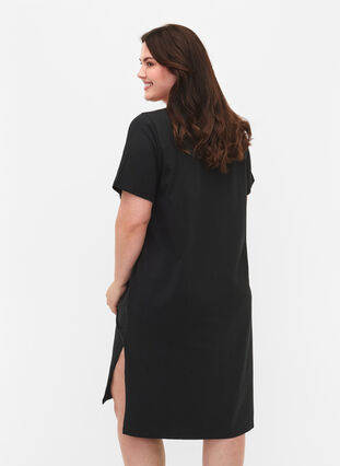 Katoenen jurk met korte mouwen, Black, Model image number 1