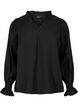 Lange-mouwen viscose blouse met ruche details, Black, Packshot image number 0