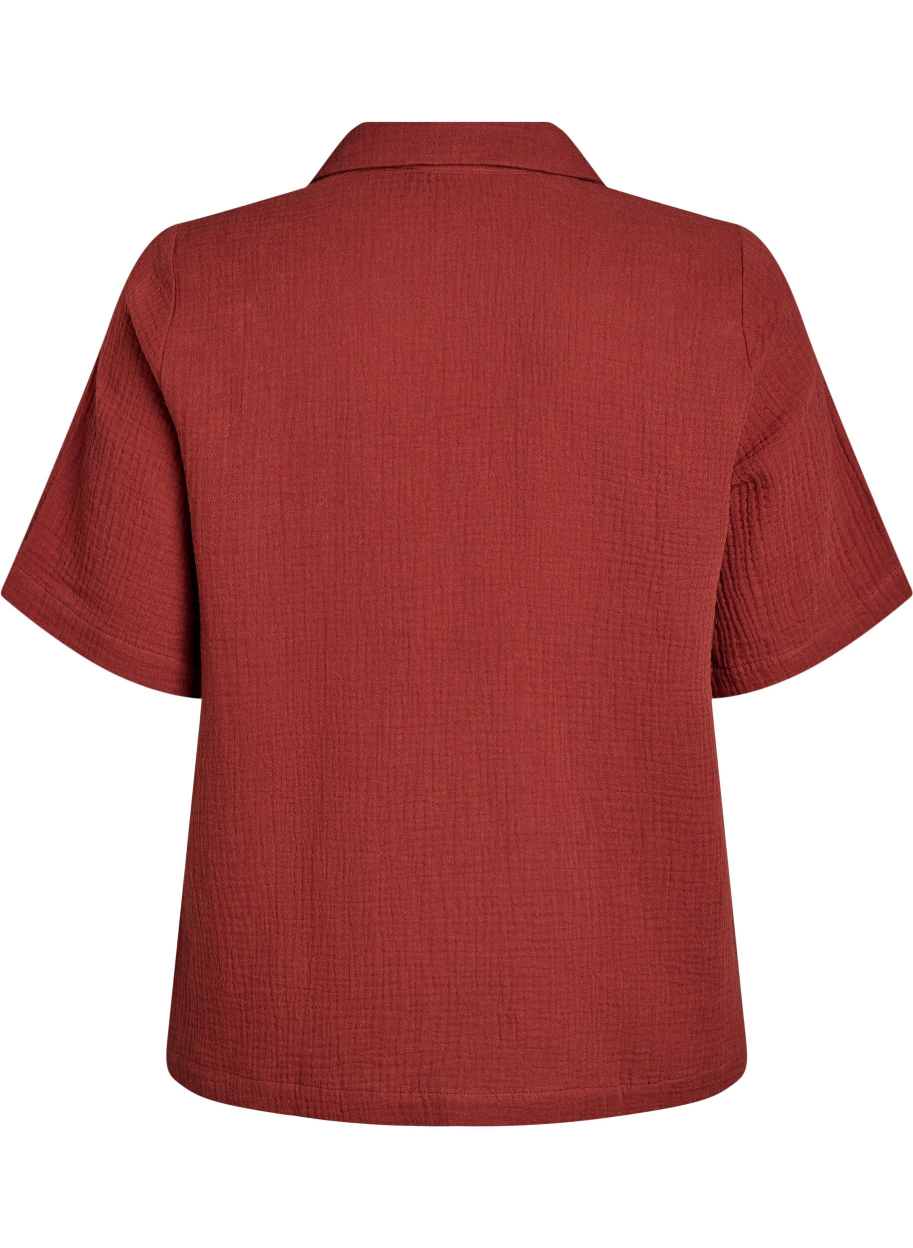 Zizzi Shirt met korte mouwen van katoen mousseline, Rood, Packshot image number 1