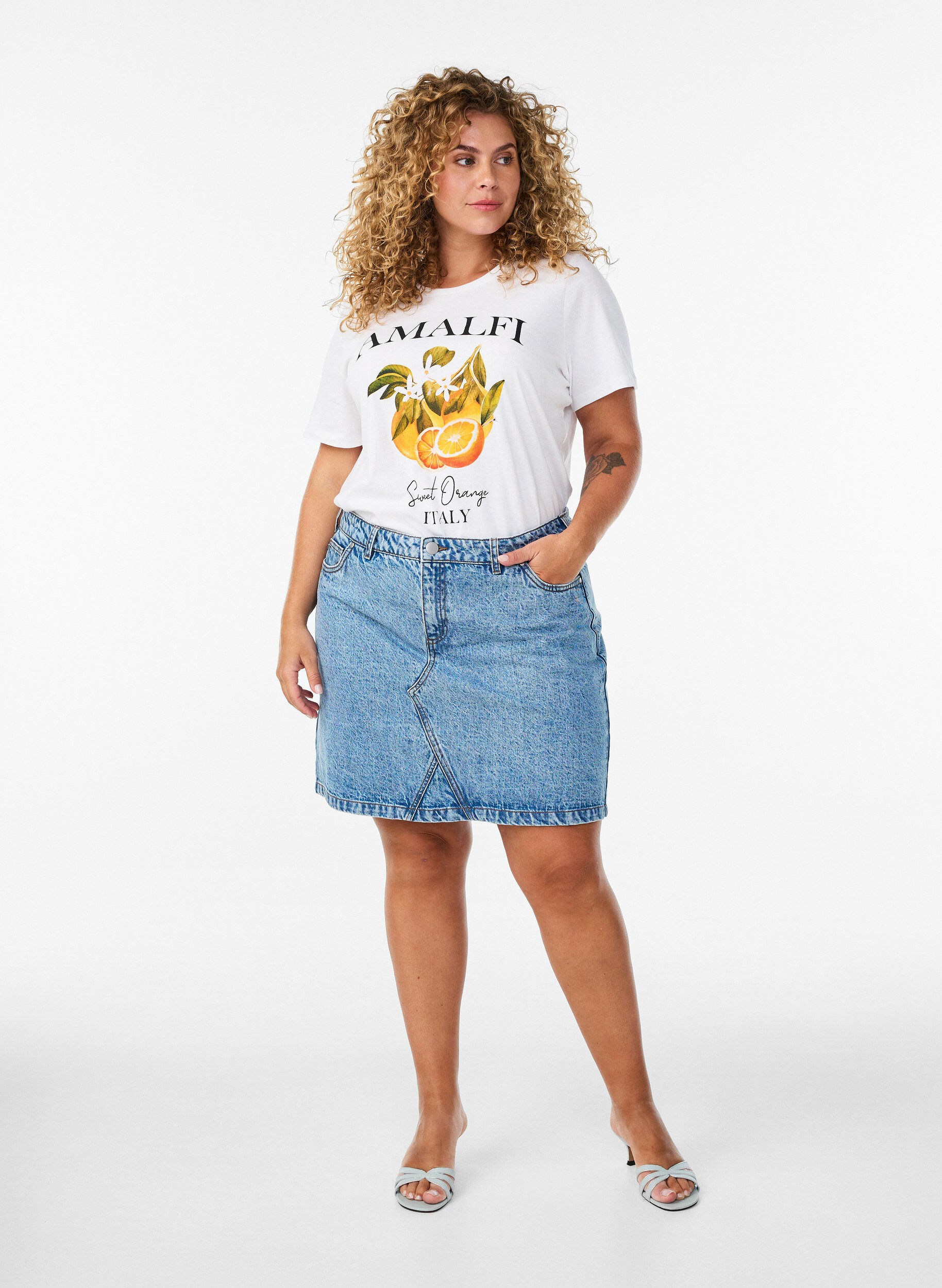 ZizziKorte denimrok met zakken, Blauw, Model image number 1