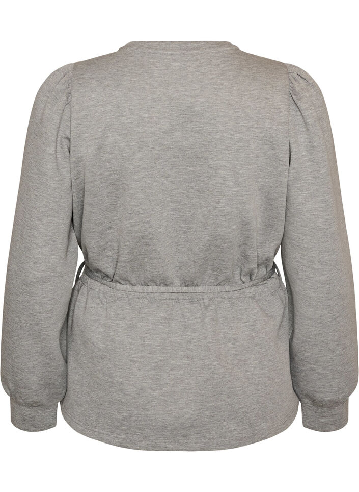Blouse met strik en pofmouwen, Grijs, Packshot image number 1