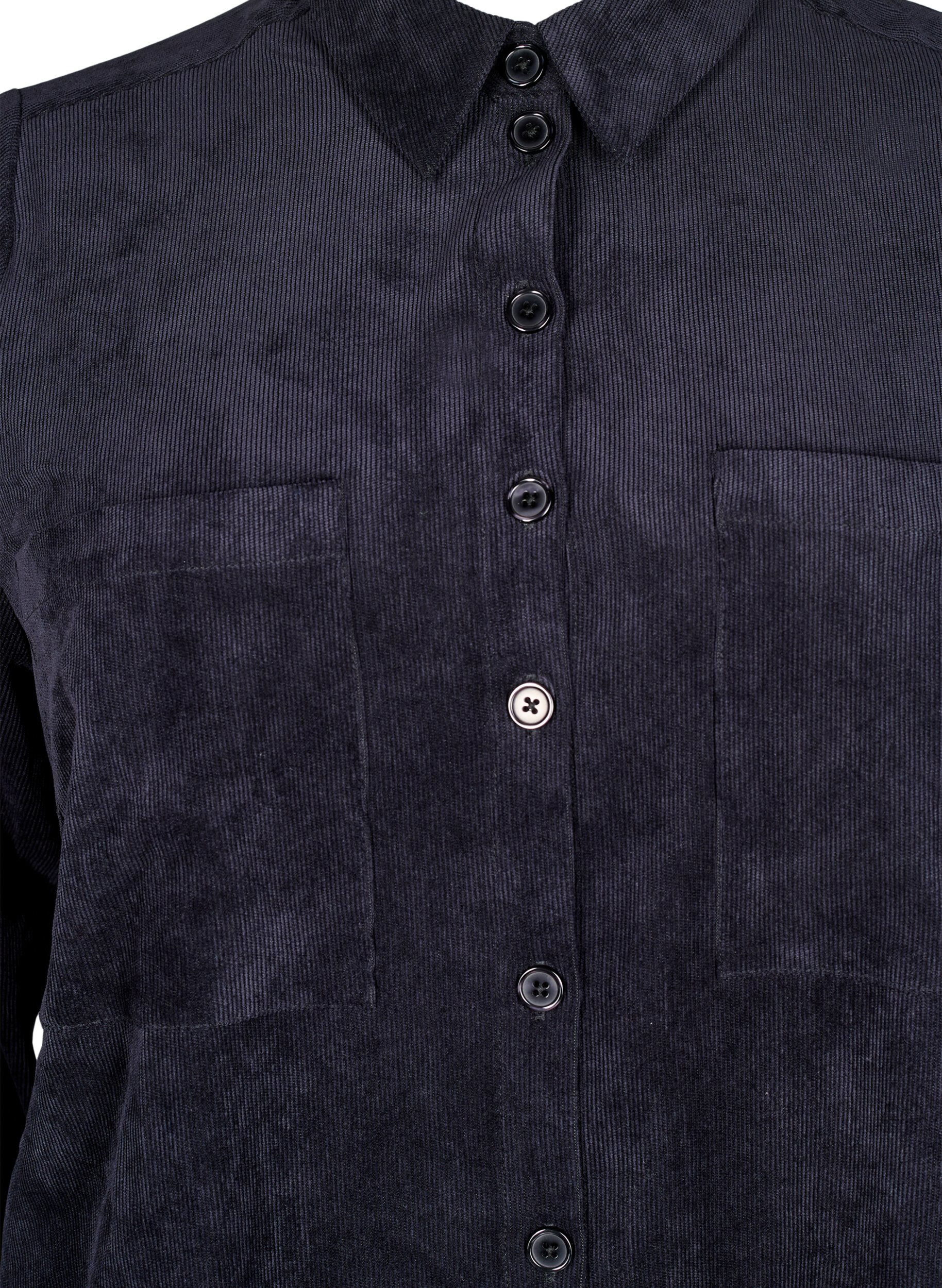 Zizzi Lange corduroy shirt jurk met knopen, Black, Packshot image number 2