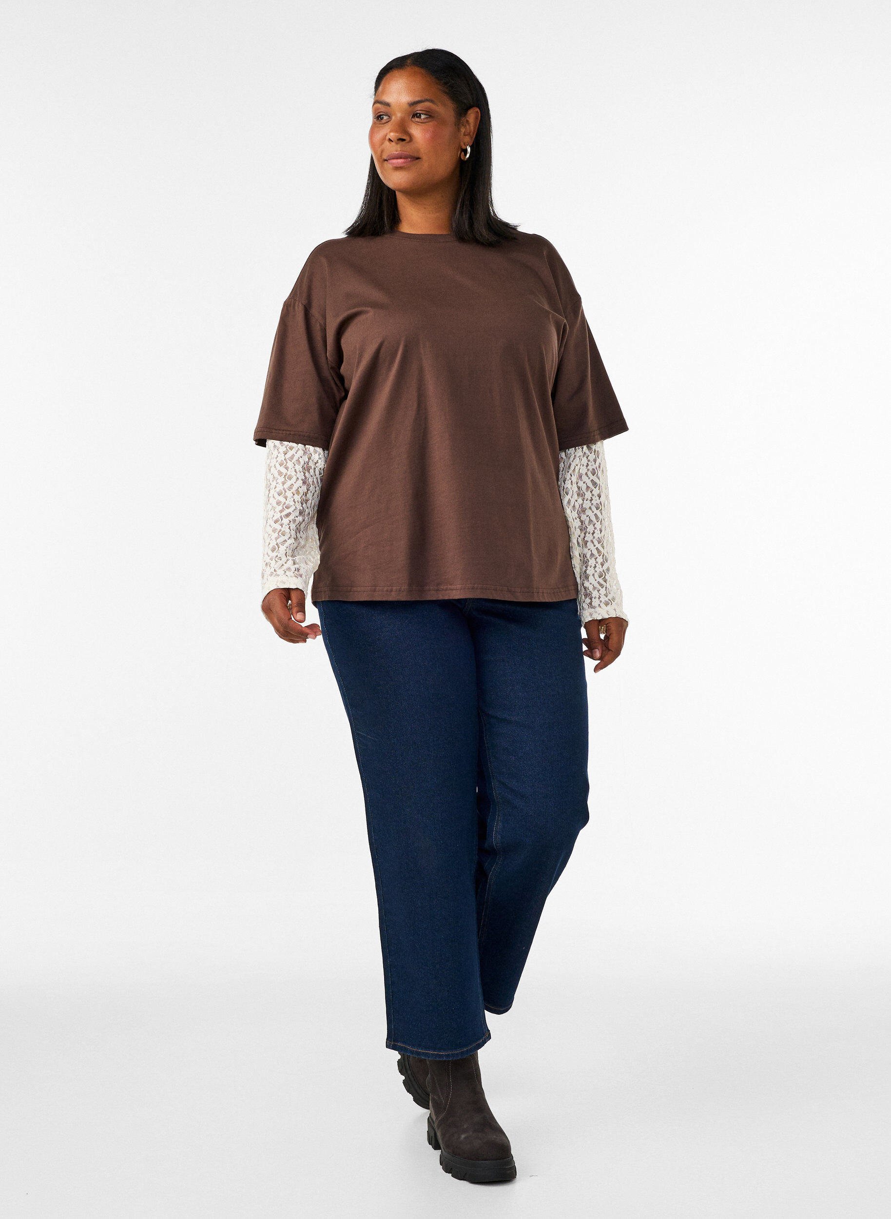 ZizziLos T-shirt met lange kanten mouwen, Bruin, Model image number 1