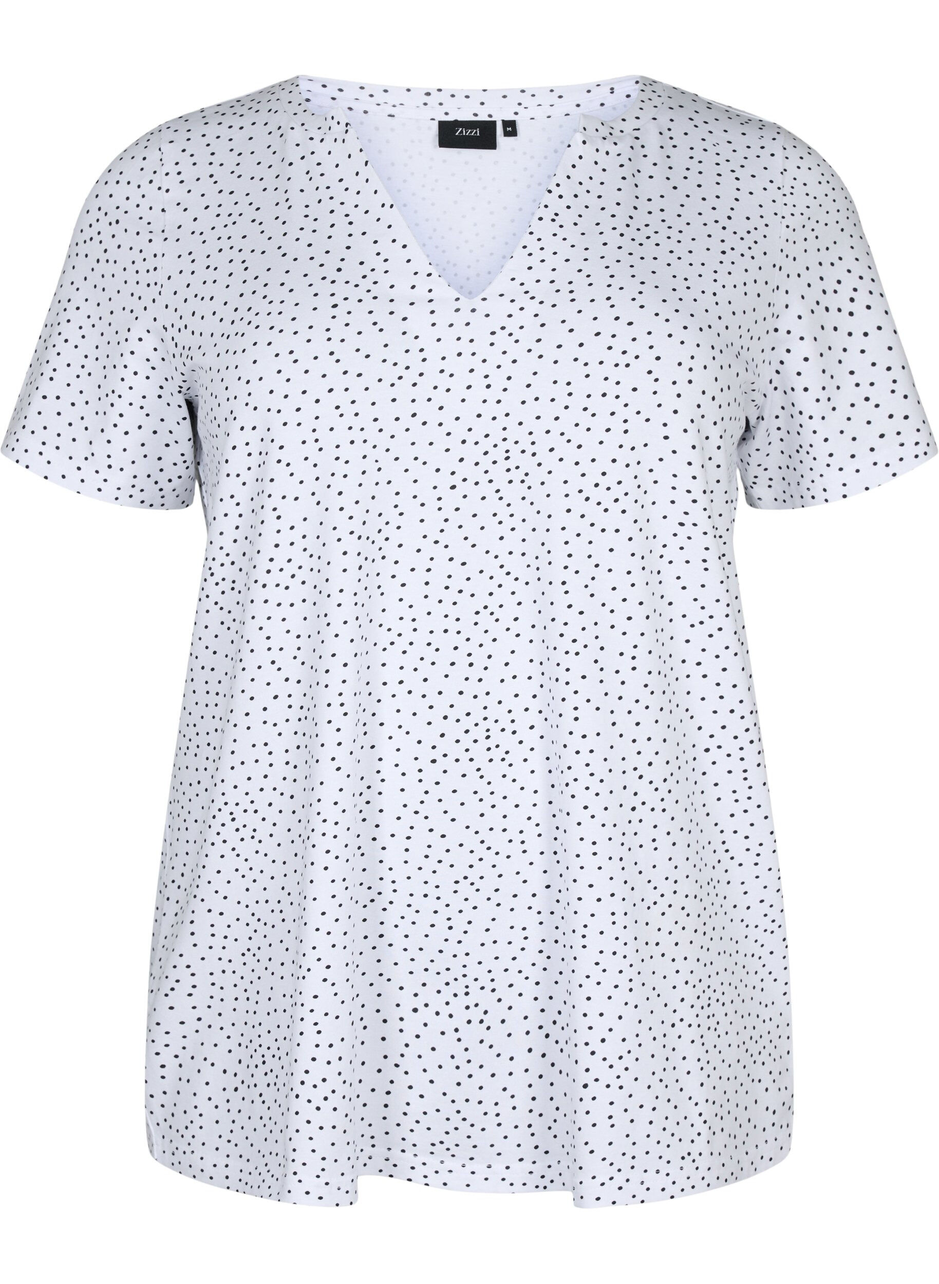 Zizzi Katoenen t-shirt met stippen en V-hals, B.White/Black Dot, Packshot image number 0