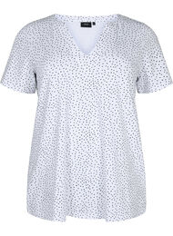 Katoenen t-shirt met stippen en V-hals, B.White/Black Dot