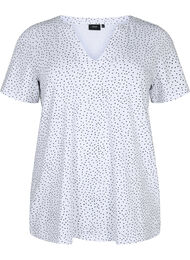 Katoenen t-shirt met stippen en V-hals, B.White/Black Dot