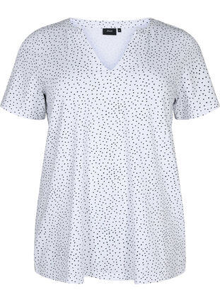 Katoenen t-shirt met stippen en V-hals, B.White/Black Dot, Packshot image number 0