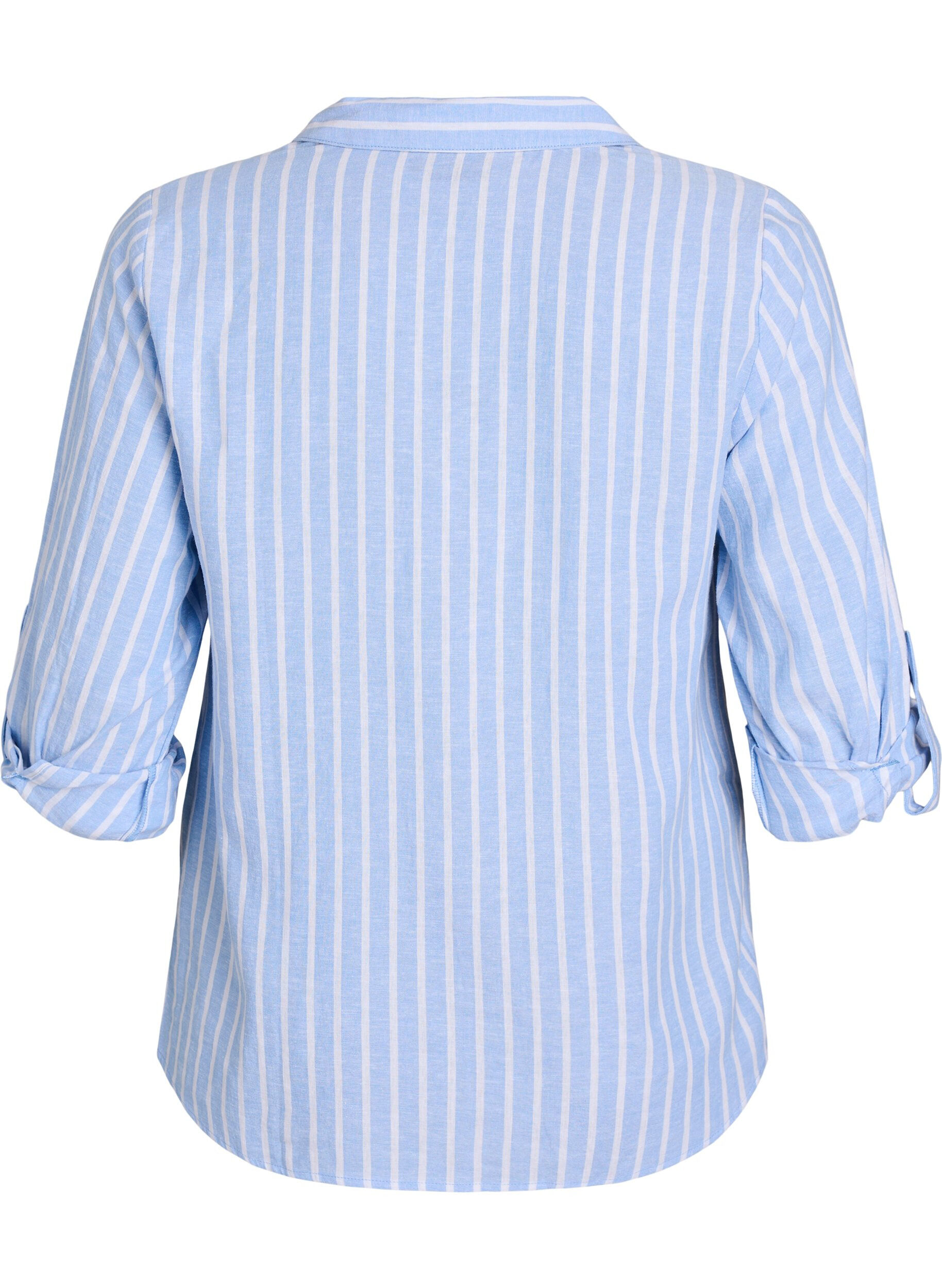 ZizziLinnen en viscose shirt met 3/4 mouwen, Blauw, Packshot image number 1