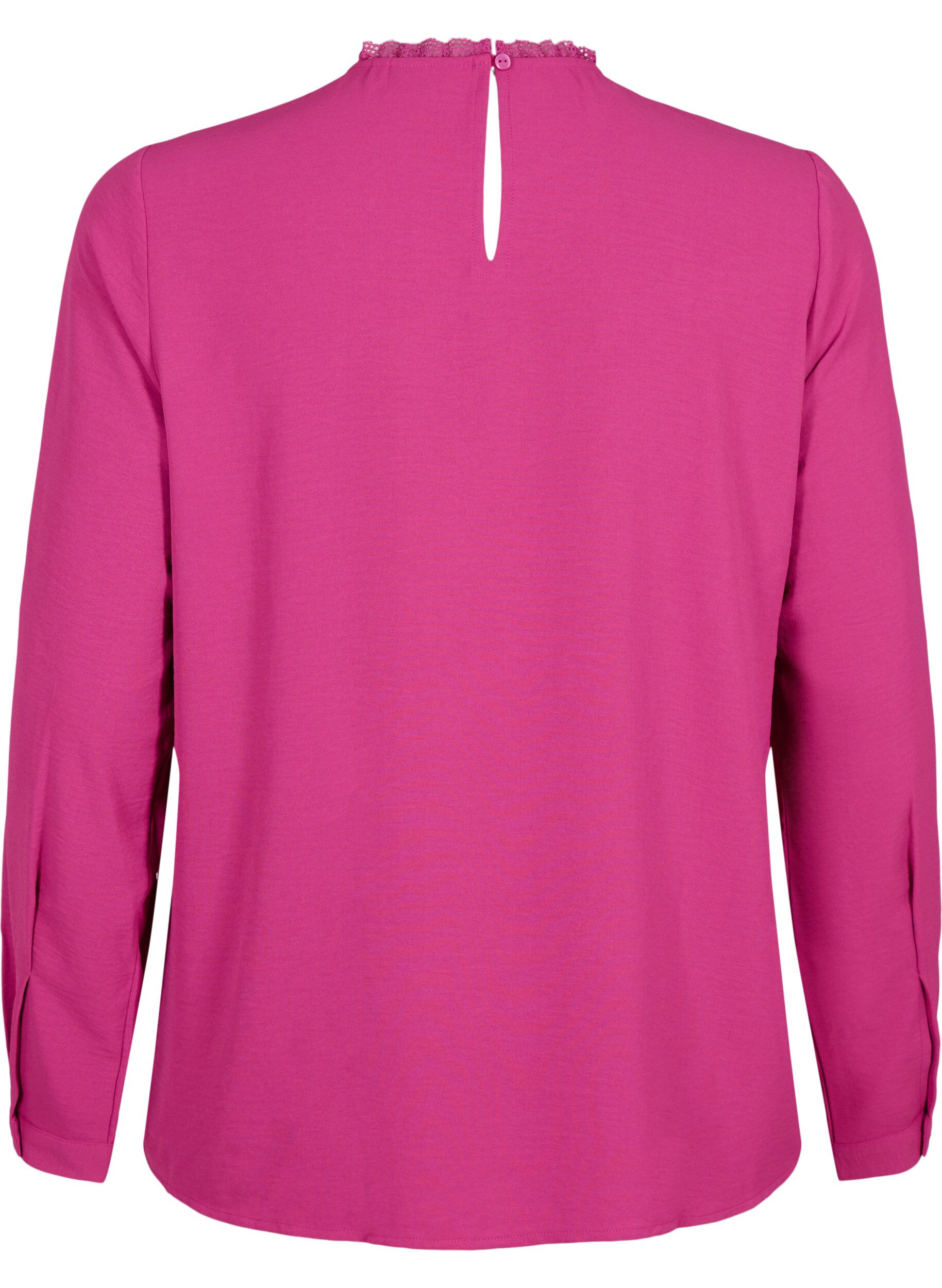 Zizzi Blouse met lange mouwen en kanten detail, Festival Fuchsia, Packshot image number 1