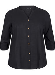 Katoenen blouse met een V-hals, Zwart