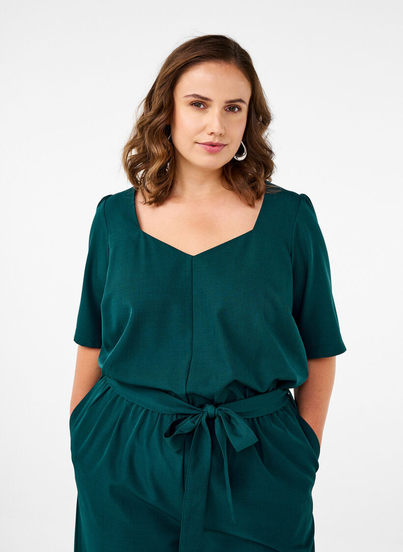 Jumpsuit met riem en korte mouwen, Sea Moss Melange, Model image number 2