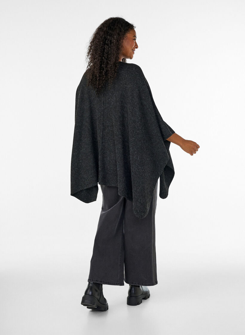 Poncho met ronde hals en breisel, Grijs, Model image number 2