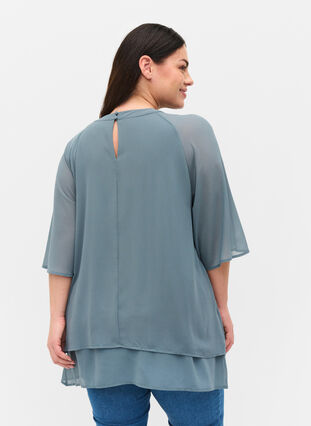 Chiffon blouse met 3/4 mouwen, Goblin Blue, Model image number 1