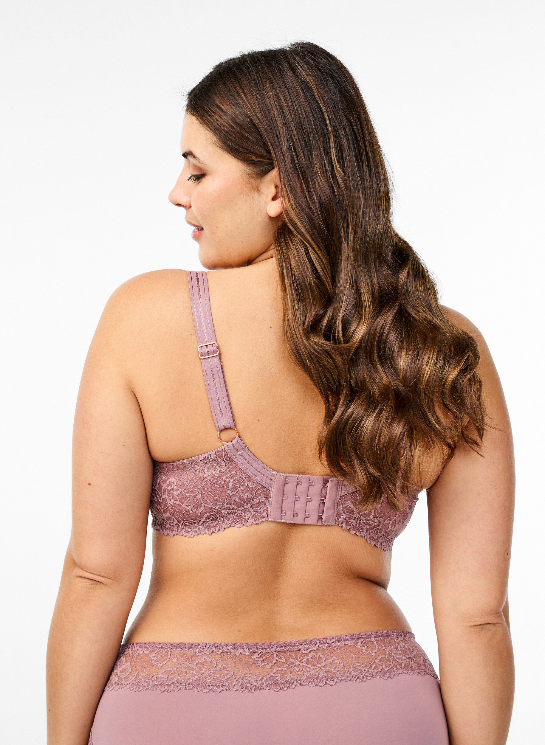 Zizzi Volledige dekking bh in mesh met kanten details, Roze, Model image number 1