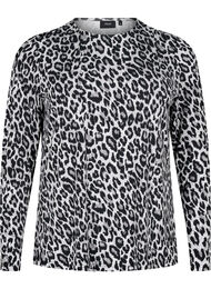 Blouse met lange mouwen en luipaardprint, Grijs