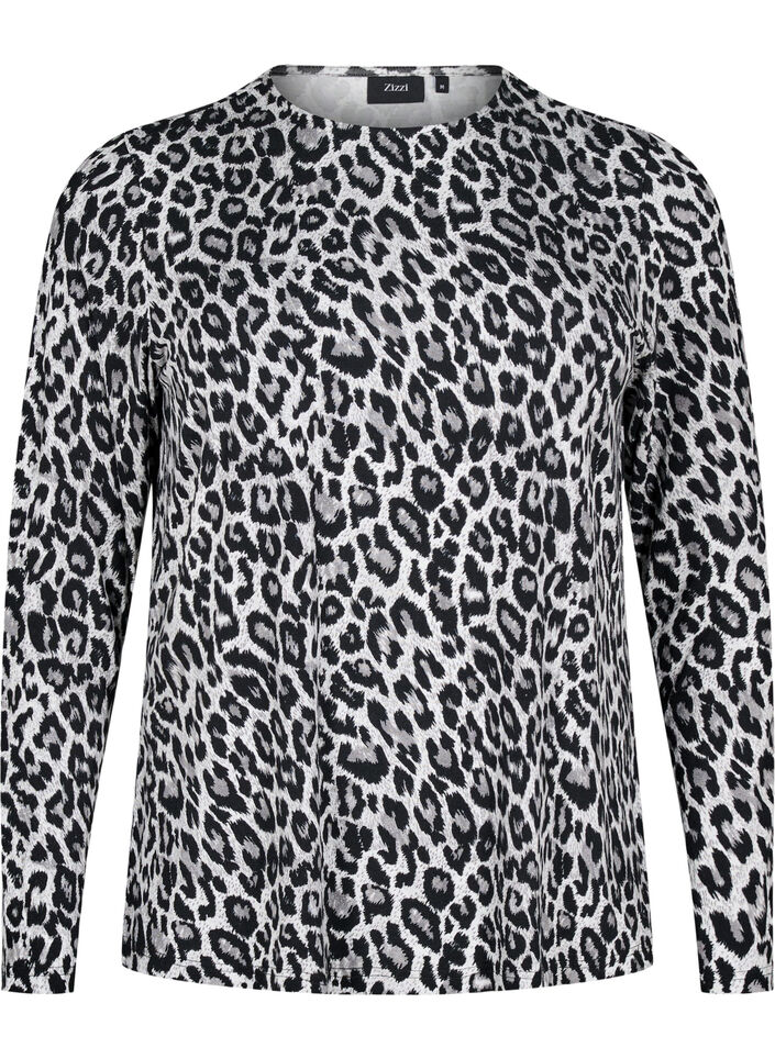 Blouse met lange mouwen en luipaardprint, Grijs, Packshot image number 0