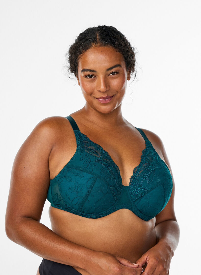 Gewatteerde kanten beha met beugel, Groen, Model image number 0