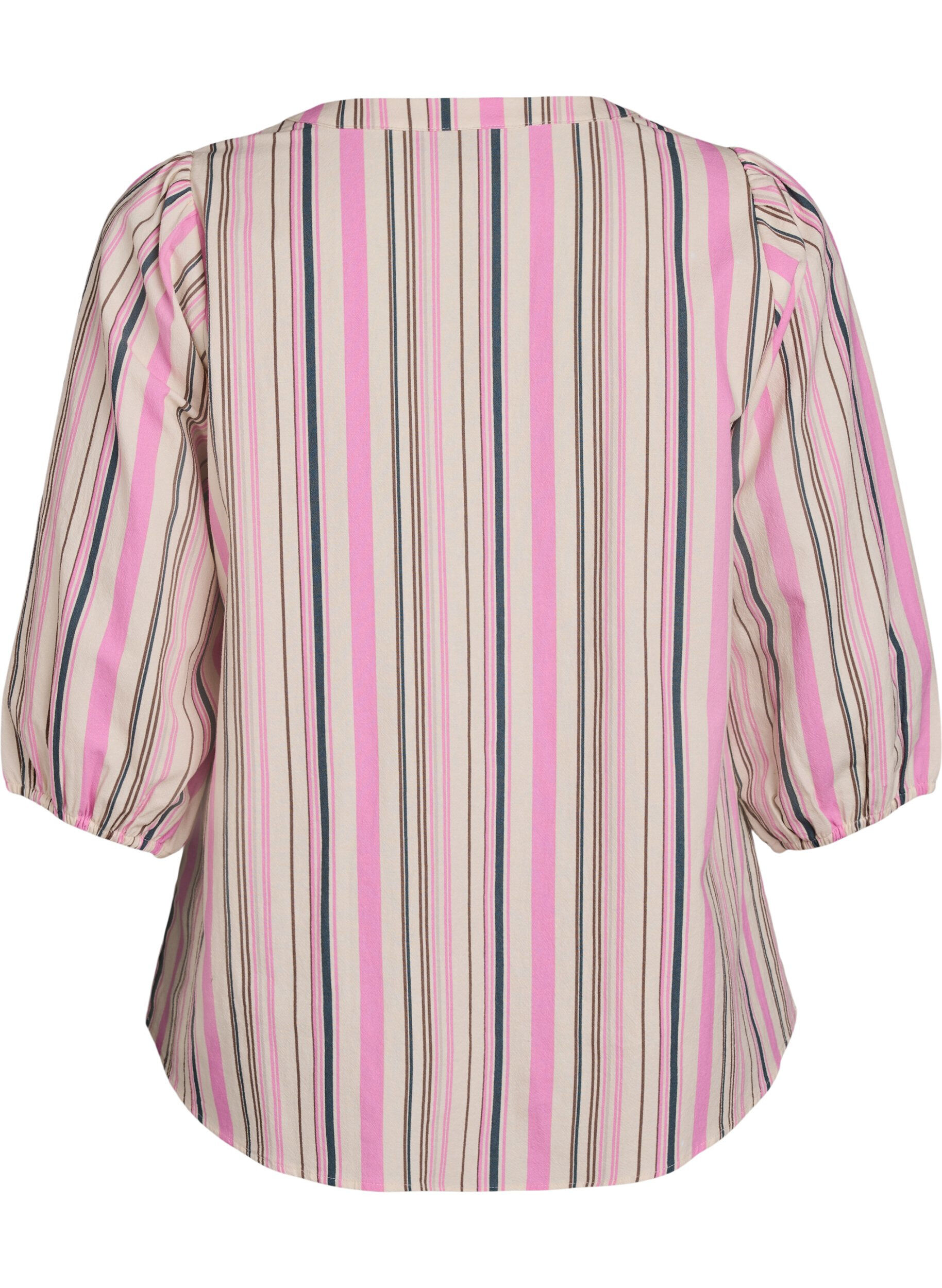 Zizzi 3/4 mouw blouse in katoen met strepen, Vanille, Packshot image number 1