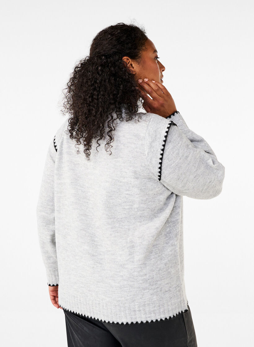 Gebreide blouse met contrasterend stiksel, LGM Black Edges, Model image number 1